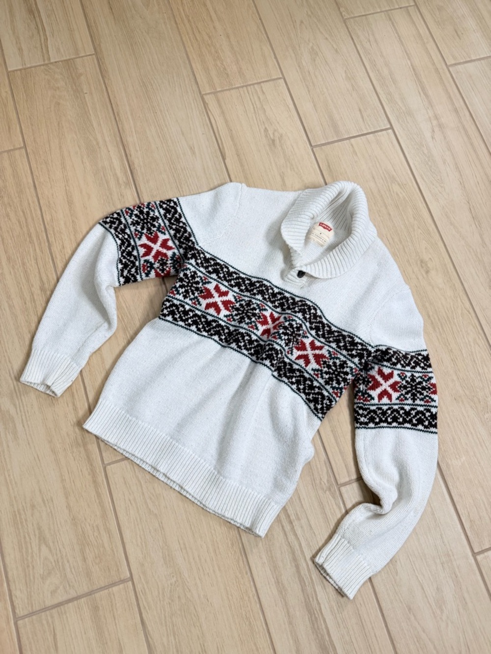 Levi’s Retro Fair Isle Shawl Collar Knit Sweater – Size M Chunky Pullover